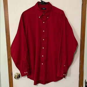 Izod Men's Vibrant Red Casual Long Sleeved Button-Down Shirt XL